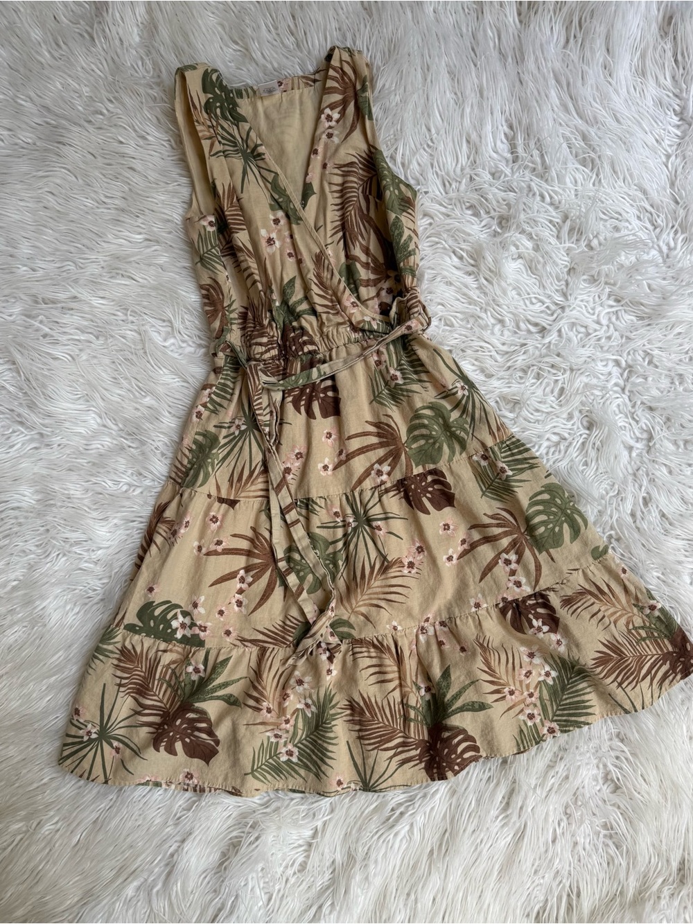 Gymboree Beige Tropical Print Wrap Midi Dress